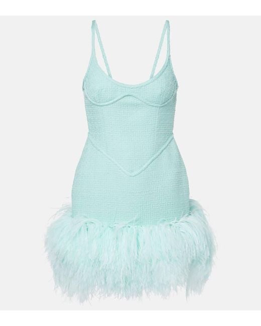 David Koma Blue Cami Feather-Trimmed Wool Minidress