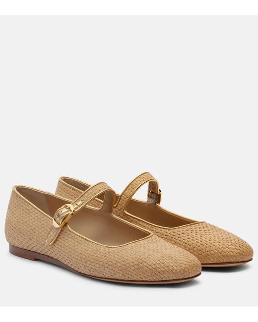 Le Monde Beryl Leather-Trimmed Raffia Mary Jane Flats in Brown | Lyst UK