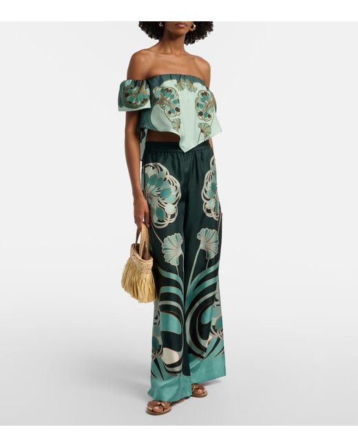 LaDoubleJ Green Sand Dollar Printed Silk Top