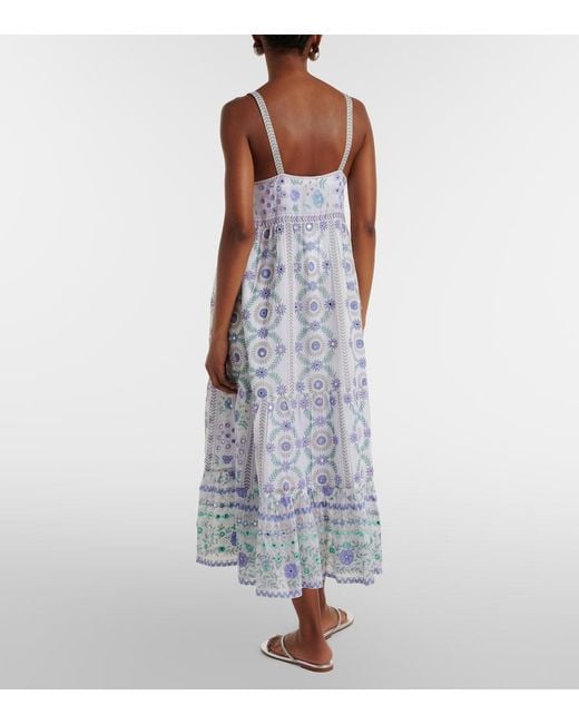 Juliet Dunn Blue Embellished Floral Cotton Midi Dress