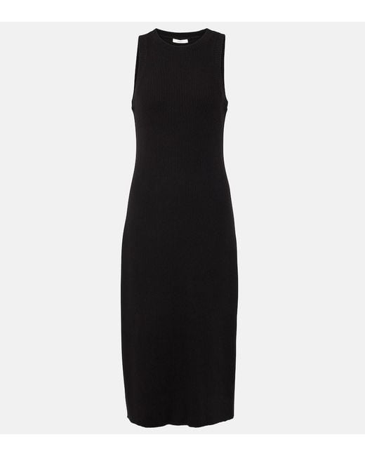 Vince Black Ribbed-Knit Jersey Midi Dress