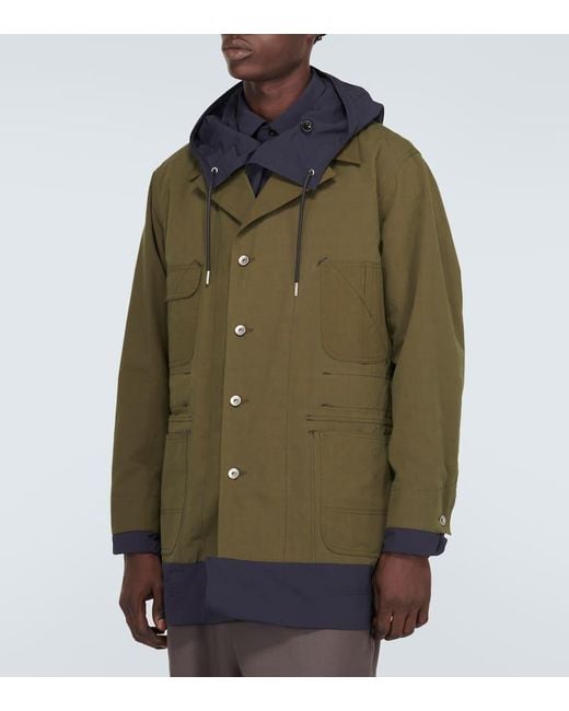 Sacai Green Reversible Cotton-Blend Ripstop Coat for men
