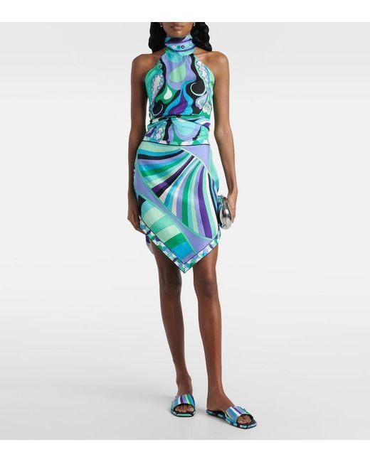Emilio Pucci Blue Iride Printed Silk Mini Skirt