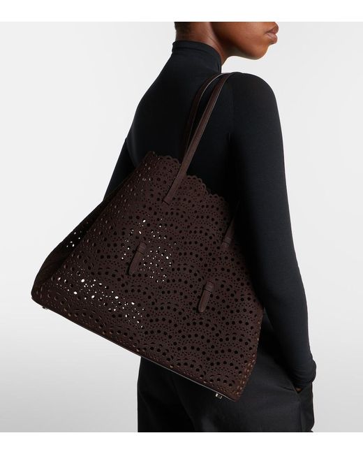 Alaïa Black Mina 37 Large Leather Tote Bag