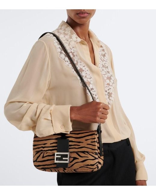 Fendi Metallic Baguette 26424 Calf Hair Shoulder Bag