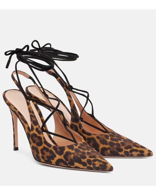 Gianvito Rossi Women's Brown 95 Leopard-Print Suede Slingback Pumps