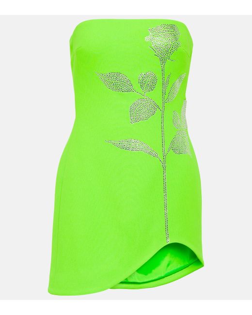 David Koma Green Embellished Strapless Minidress