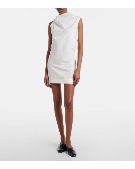 Khaite White Astor Draped Cotton Poplin Minidress