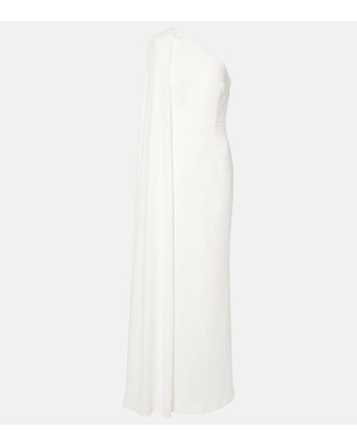 Rebecca Vallance White Athena One-Shoulder Crepe Gown