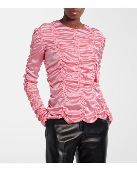 Khaite Pink Rory Ruched Silk Charmeuse Top