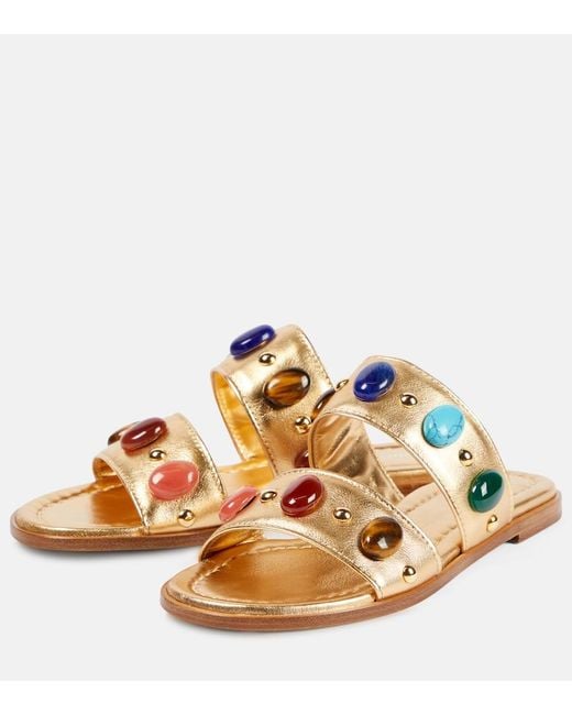 Gianvito Rossi Shanti Embellished Metallic Leather Sandals