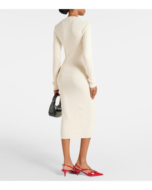AMI Natural Knitted Cotton And Wool Midi Dress