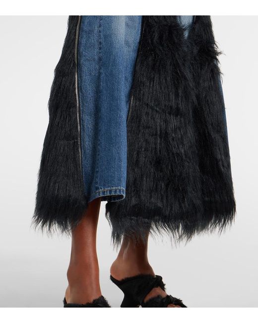 Junya Watanabe Blue Low-Rise Denim Maxi Skirt