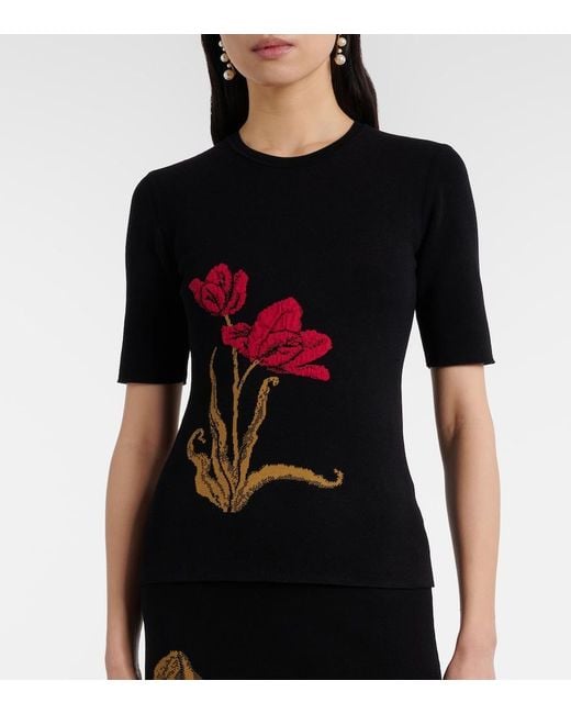 Erdem Black Floral Jacquard Top