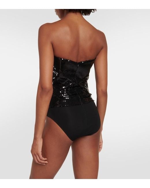 Alexandre Vauthier Black Sequined Strapless Bodysuit