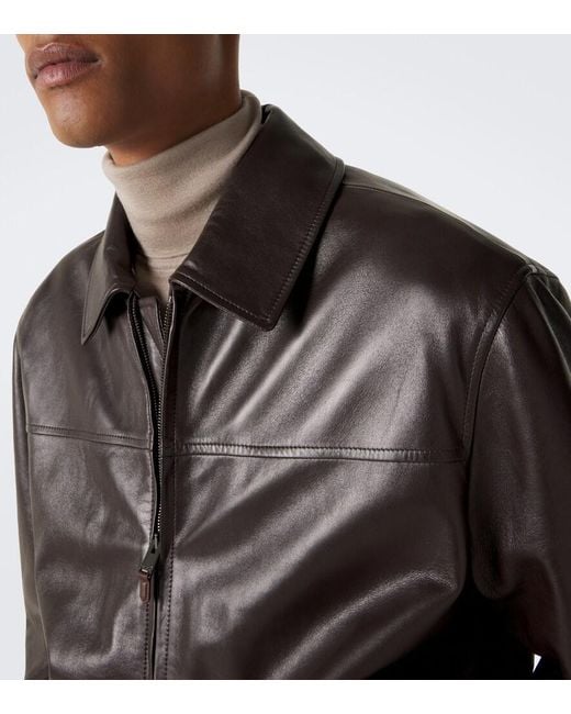 Canali Black Leather Blouson Jacket for men