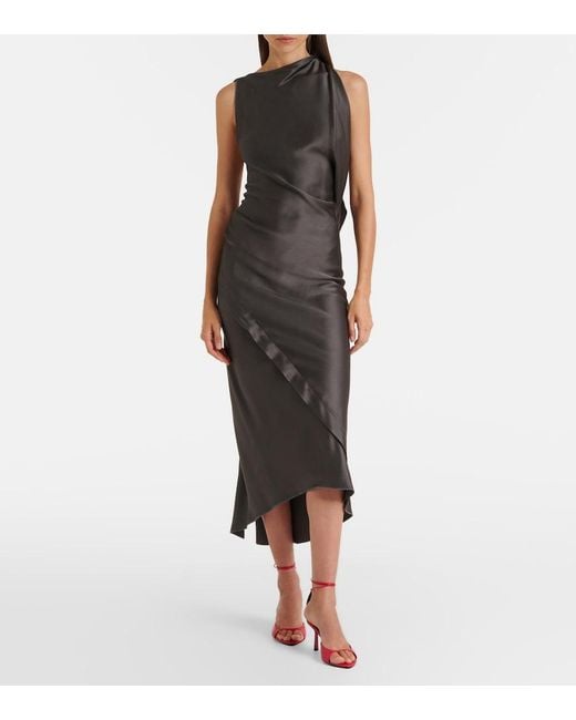 Victoria Beckham Black Kyra Draped Crepe Satin Midi Dress