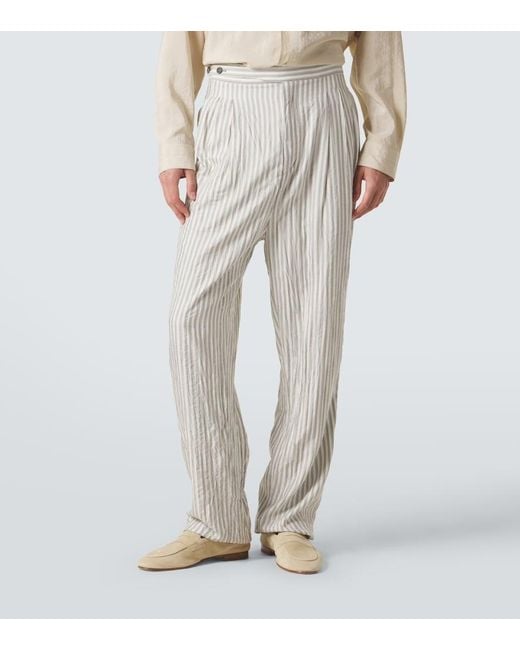 Zegna White Striped Silk Straight Pants for men