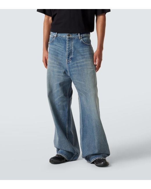 Balenciaga Blue Distressed Wide-Leg Jeans for men
