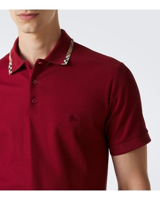 Burberry Red Check Cotton Pique Polo Shirt for men