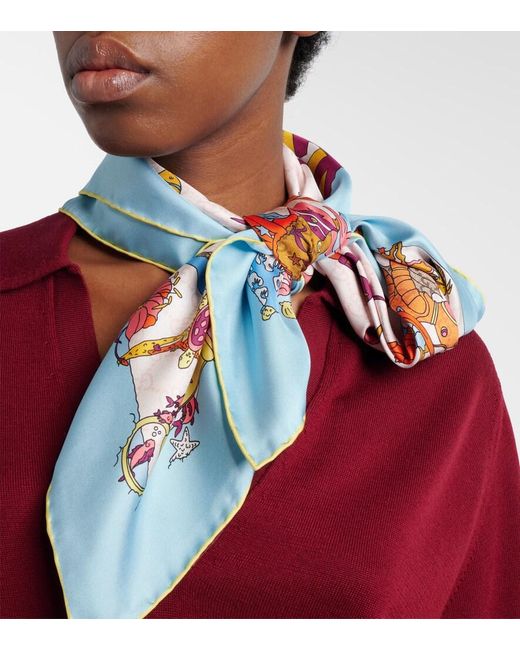 Gucci Blue Gg Printed Silk Twill Scarf