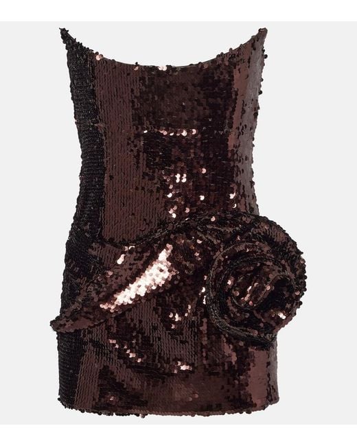 Magda Butrym Red Floral-Applique Sequined Minidress