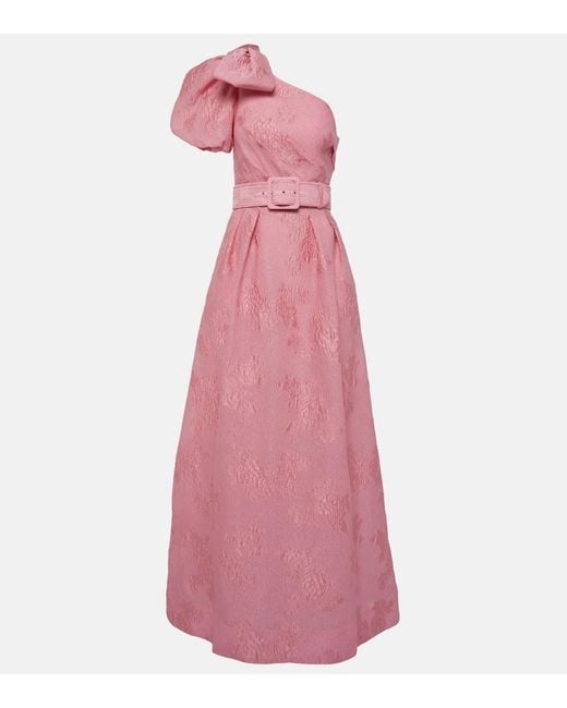 Rebecca Vallance Pink Zelie Printed One-Shoulder Gown