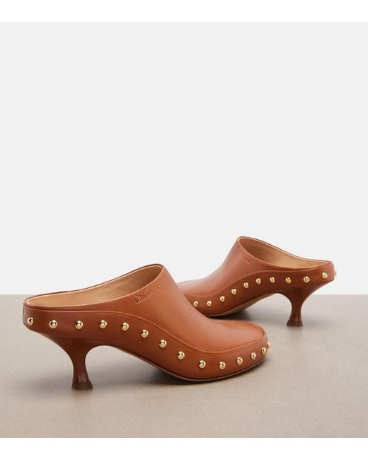 Chloé Brown Studded Leather Clogs