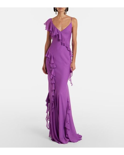 De La Vali Purple Mayara Ruffled Georgette Gown