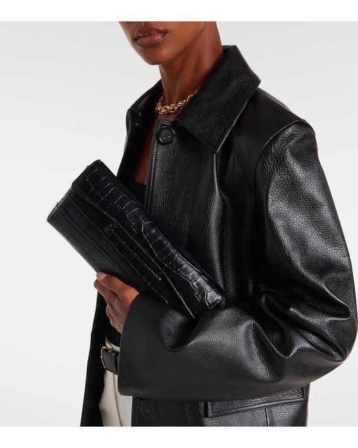 Totême Black T-Clutch Small Croc-Effect Leather Clutch