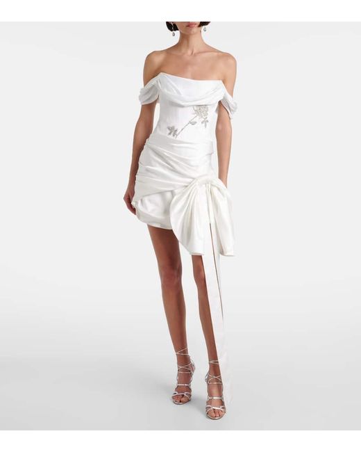 Clio Peppiatt White Paloma Beaded Draped Minidress