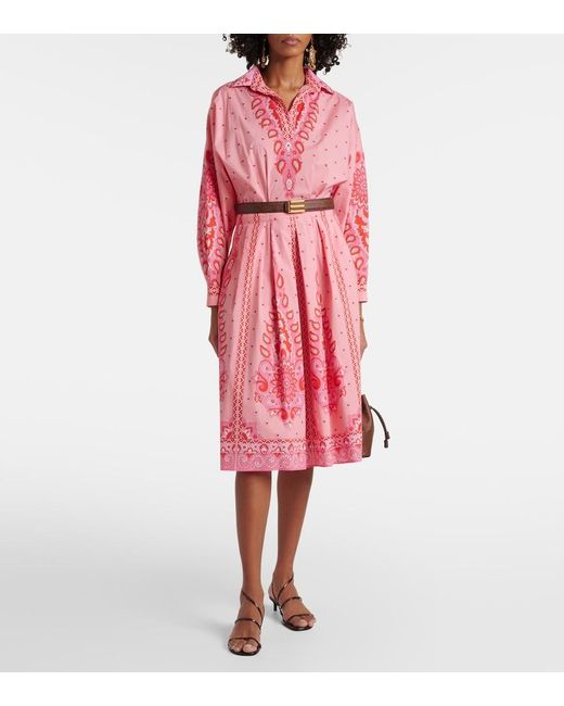 Etro Pink Printed Cotton-Blend Midi Dress