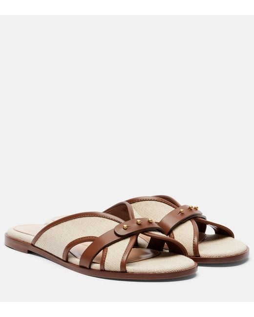 Gianvito Rossi Brown Paros Leather-Trimmed Canvas Slides