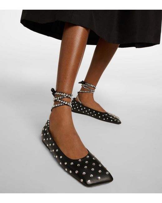 AMINA MUADDI Black Ane Embellished Leather Ballet Flats