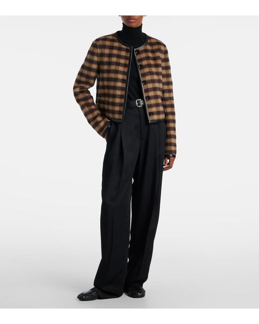 Proenza Schouler Brown Checked Leather-Trimmed Wool-Blend Jacket