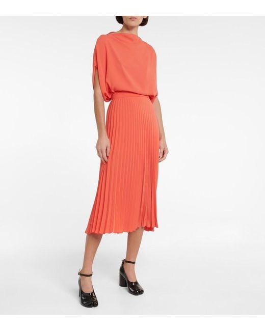 MM6 by Maison Margiela Red Pleated Crepe Midi Skirt