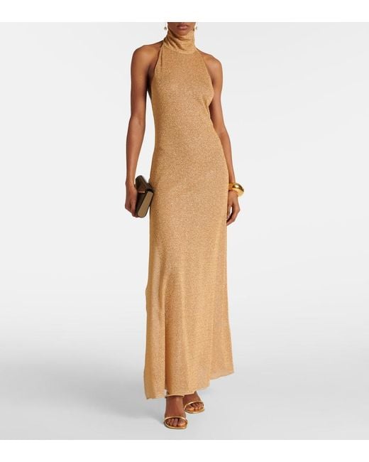 Oseree Natural Lumiere Metallic Maxi Dress