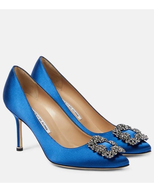 Manolo Blahnik Blue Hangisi 90 Embellished Satin Pumps