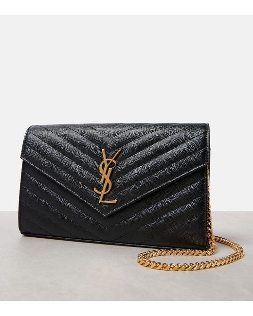 Saint Laurent Black Cassandre Matelasse Leather Wallet On Chain