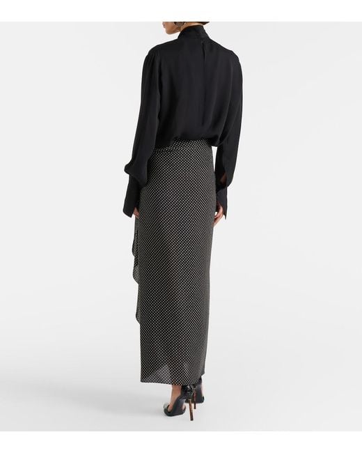 Tom Ford Black Polka-Dot Silk Midi Skirt