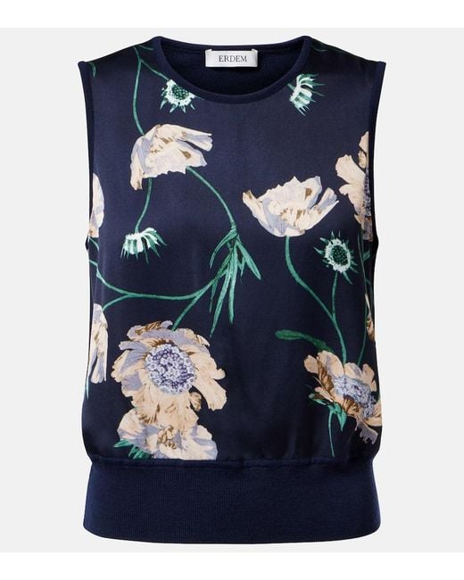 Erdem Blue Floral Wool Sweater Vest
