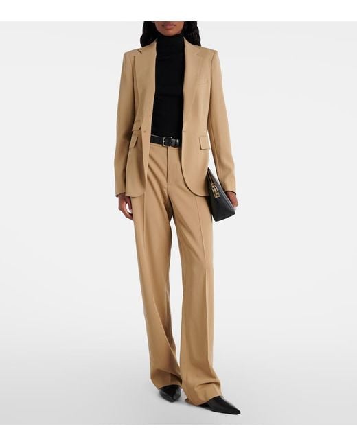 Ralph Lauren Natural Corrine Low-Rise Wool Wide-Leg Pants