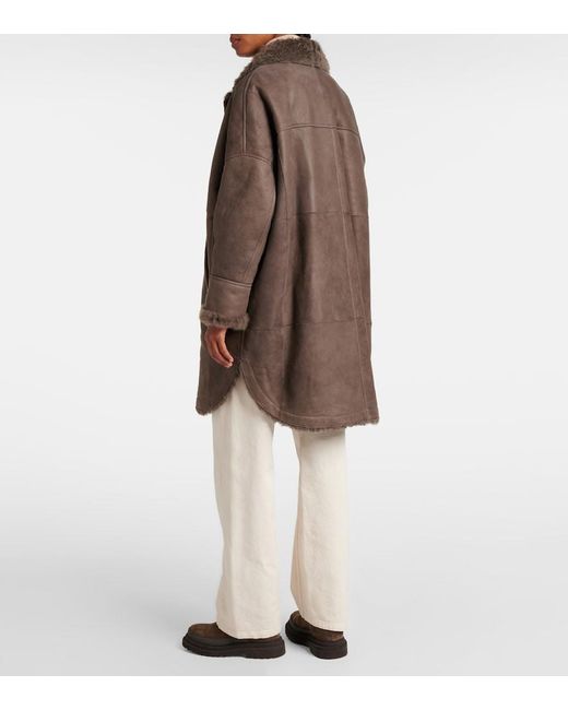 Brunello Cucinelli Brown Shearling-Lined Leather Coat