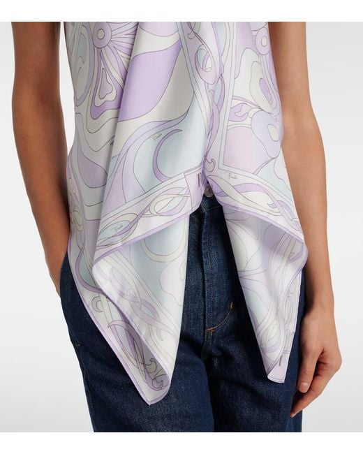 Emilio Pucci White Orchidee Embellished Silk Twill Top
