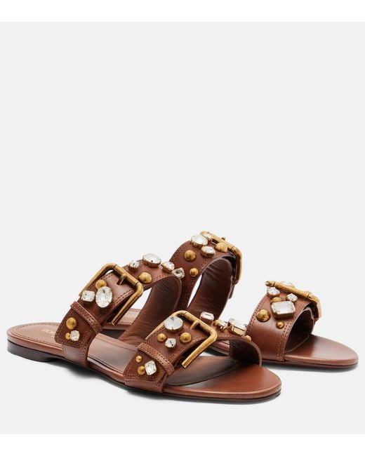 Dolce & Gabbana Brown Embellished Leather Sandals