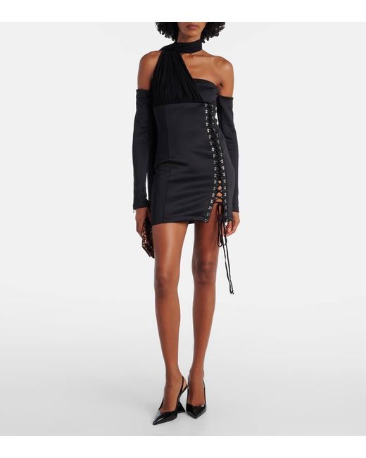 Blumarine Black Scuba Off-Shoulder Minidress