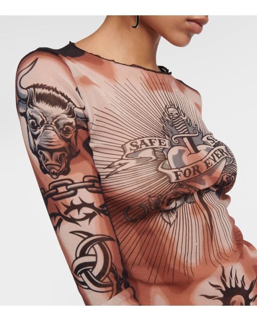 Top Tattoo Collection en tulle Jean Paul Gaultier en coloris Pink