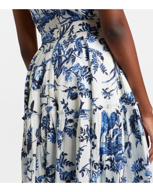 Erdem Blue Floral Jacquard Midi Skirt
