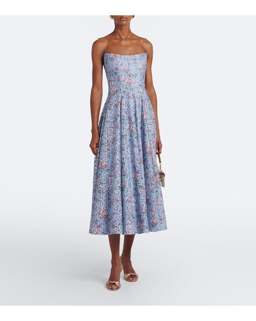 Markarian Blue Embroidered Floral Bustier Cocktail Dress