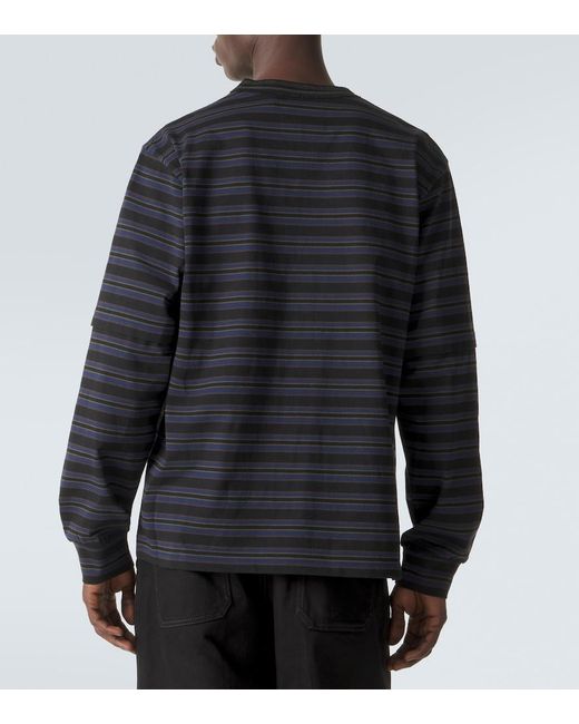 Sacai Black Striped Cotton T-Shirt for men